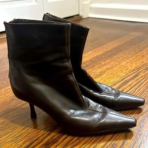 JIMMY CHOOSE CHOCOLATE BROWN KITTEN HEEL BOOTS